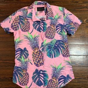 WILDFANG • Pink Pineapple Hawaiian Button-Up • XS